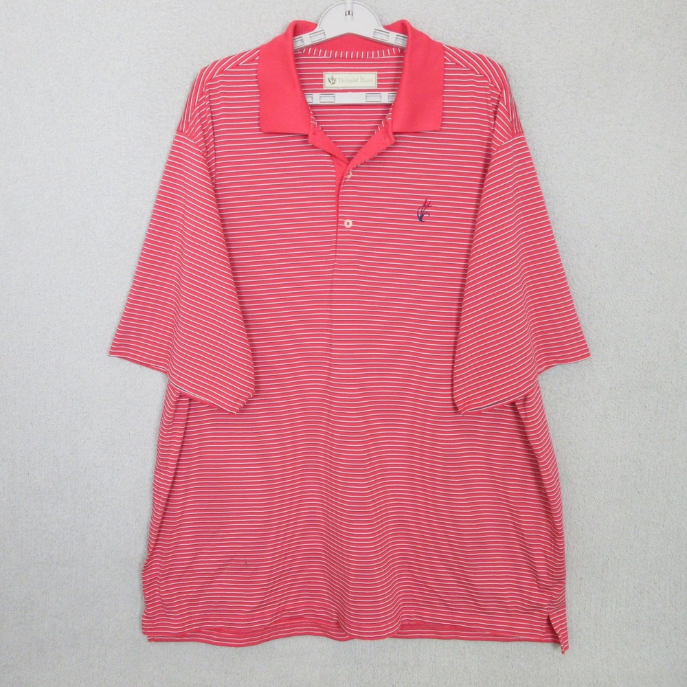 Donald Ross Mens XXL Pink Striped Short Sleeve Golf Polo Shirt Performance